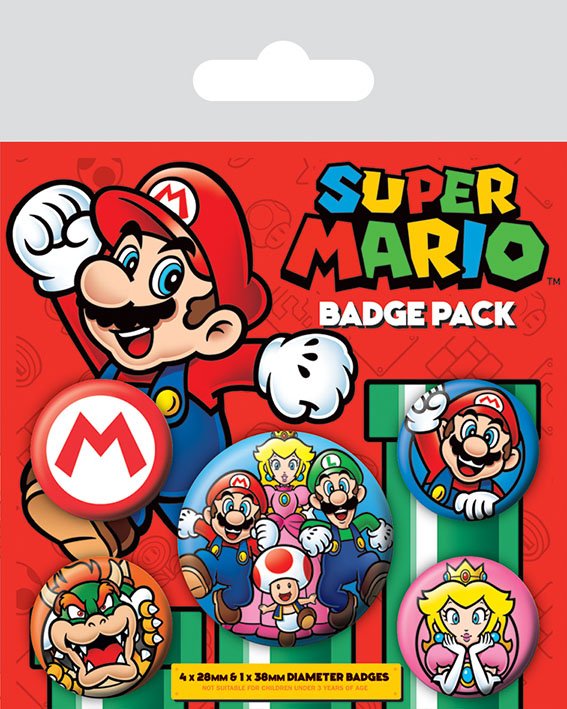Super Mario Ansteck-Buttons 5er-Pack