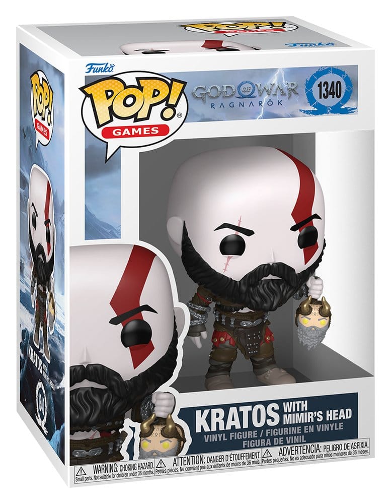 God of War Ragnarök POP! Games Vinyl Figur Kratos w/Mimir's Head 9 cm