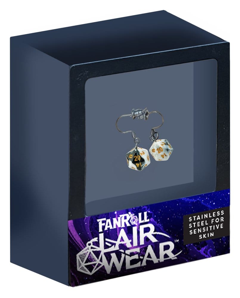 Lair Wear Würfel-Ohrringe D20 Marble Black & White mit Gold