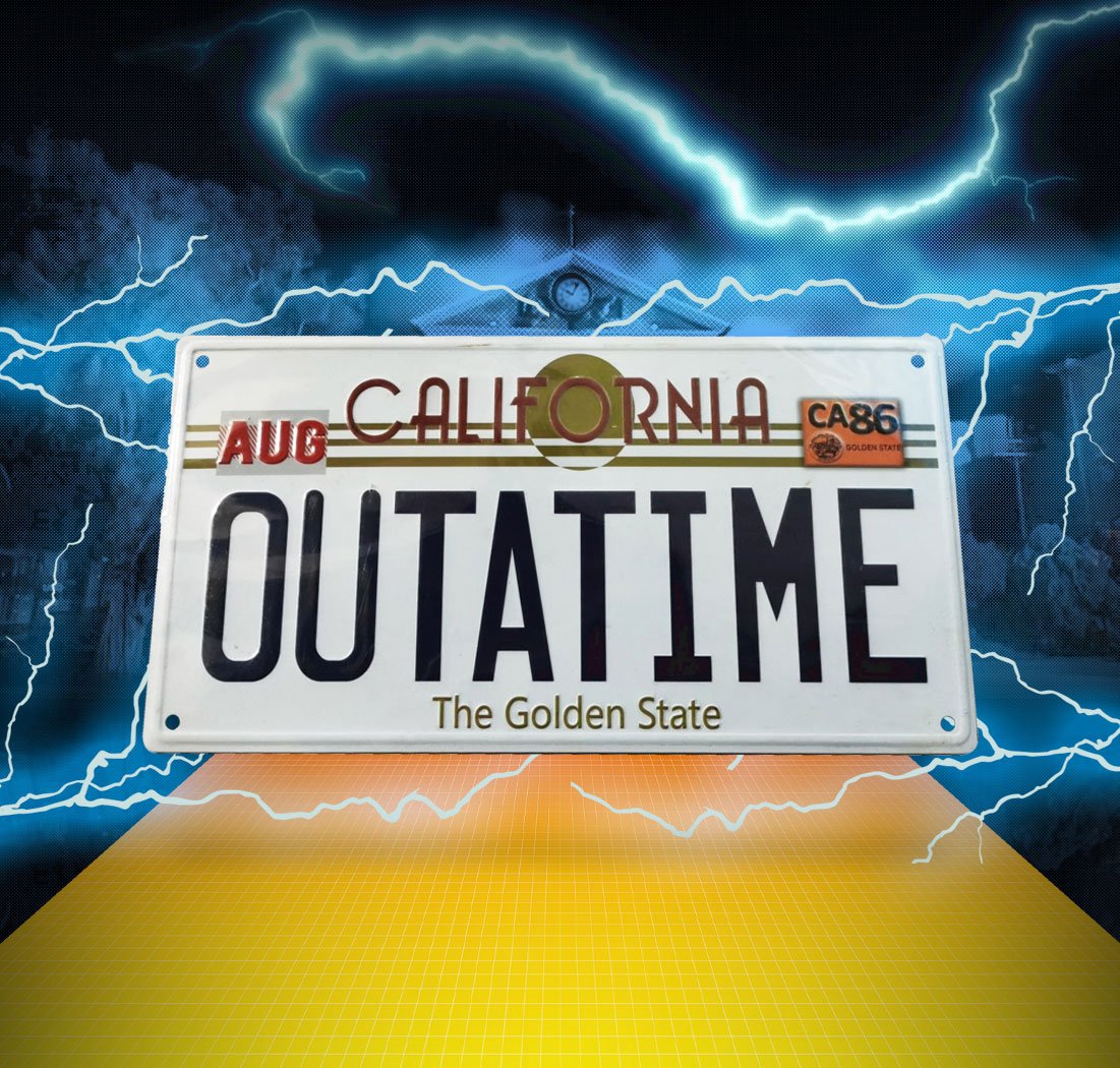 Zurück in die Zukunft Metallschild ´Outatime´ DeLorean Nummernschild