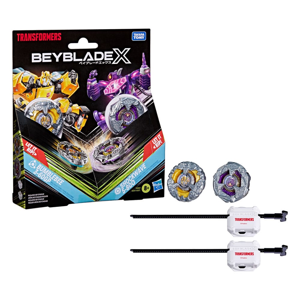 Beyblade X und Transformers Collab Bumblebee 3-60GP vs. Shockwave 5-80O