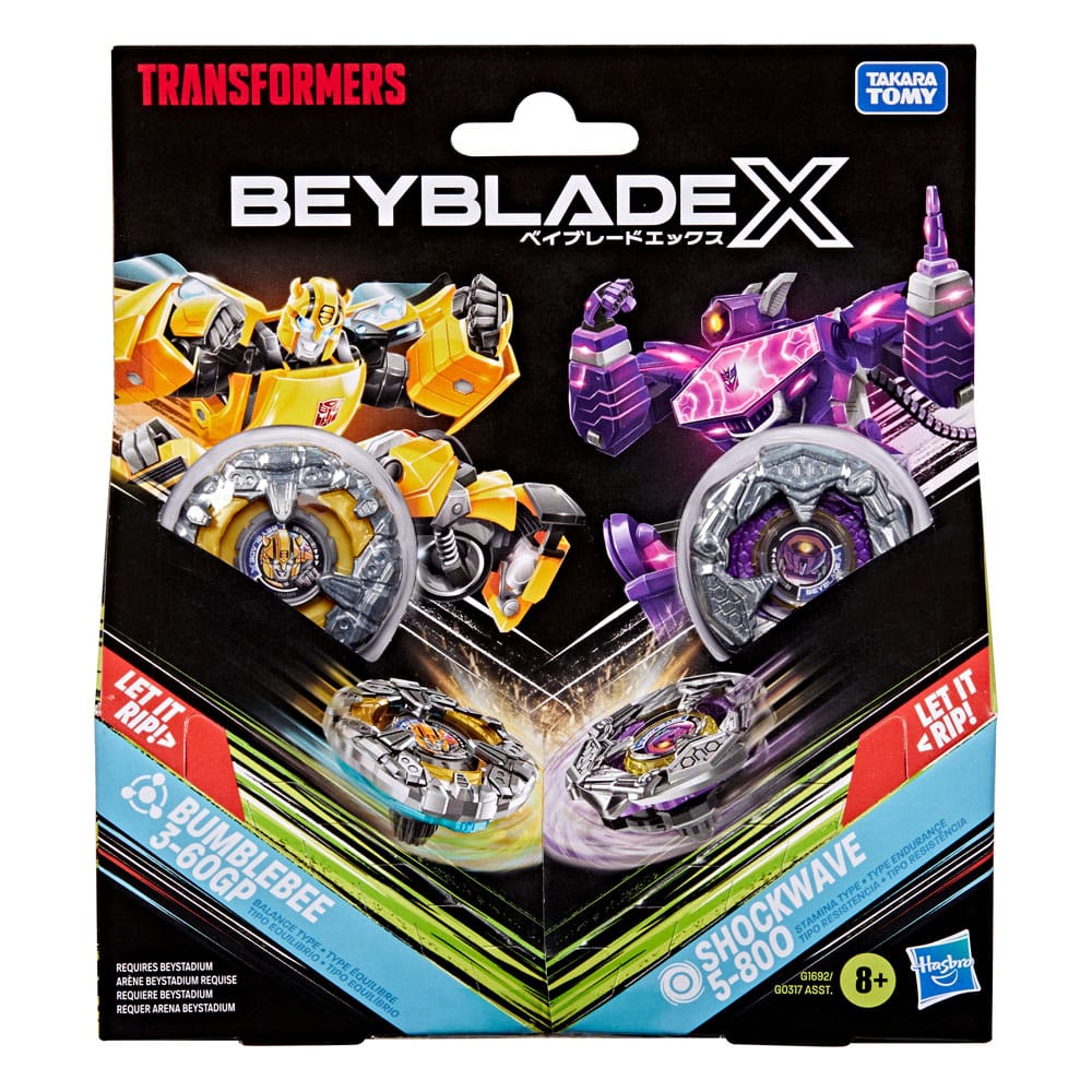 Beyblade X und Transformers Collab Bumblebee 3-60GP vs. Shockwave 5-80O