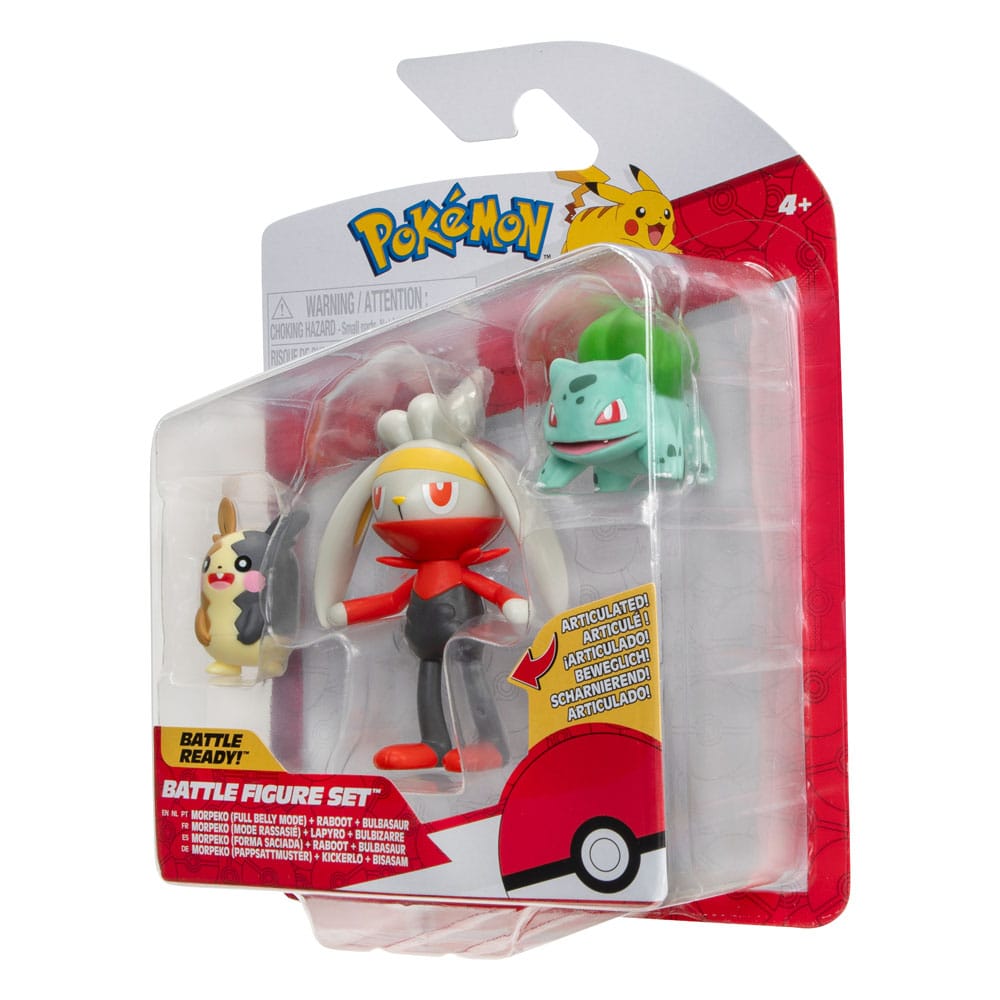 Pokémon Battle Figure Set Figuren 3er-Pack Morpeko, Bisasam #1, Kickerlo 5 cm