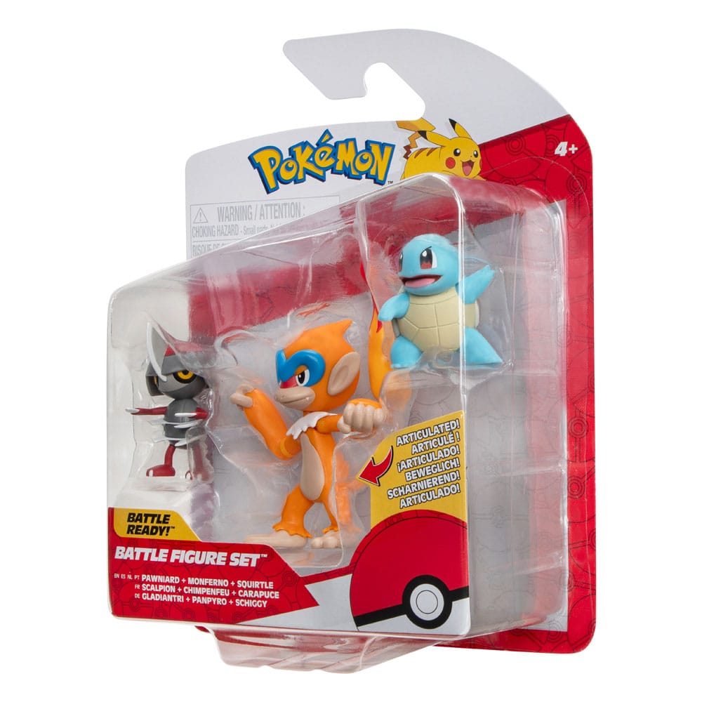 Pokémon Battle Figure Set Figuren 3er-Pack Gladiantri, Schiggy #1, Panpyro 5 cm