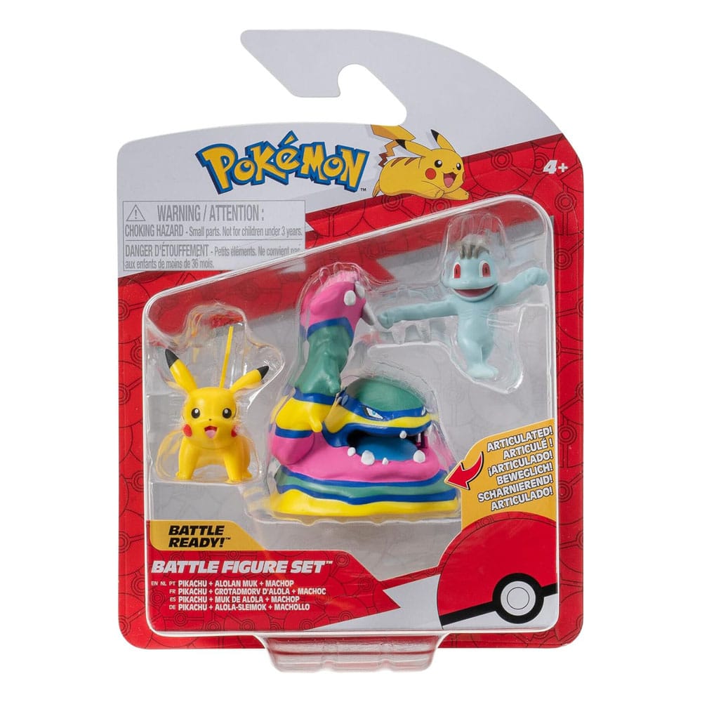 Pokémon Battle Figure Set Figuren 3er-Pack Machollo, Pikachu #1, Alolan Sleimok 5 cm