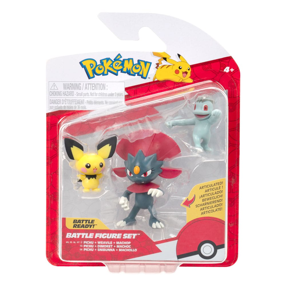 Pokémon First Partner Battle Figure Set Figuren 3er-Pack Pichu, Machollo & Snibunna