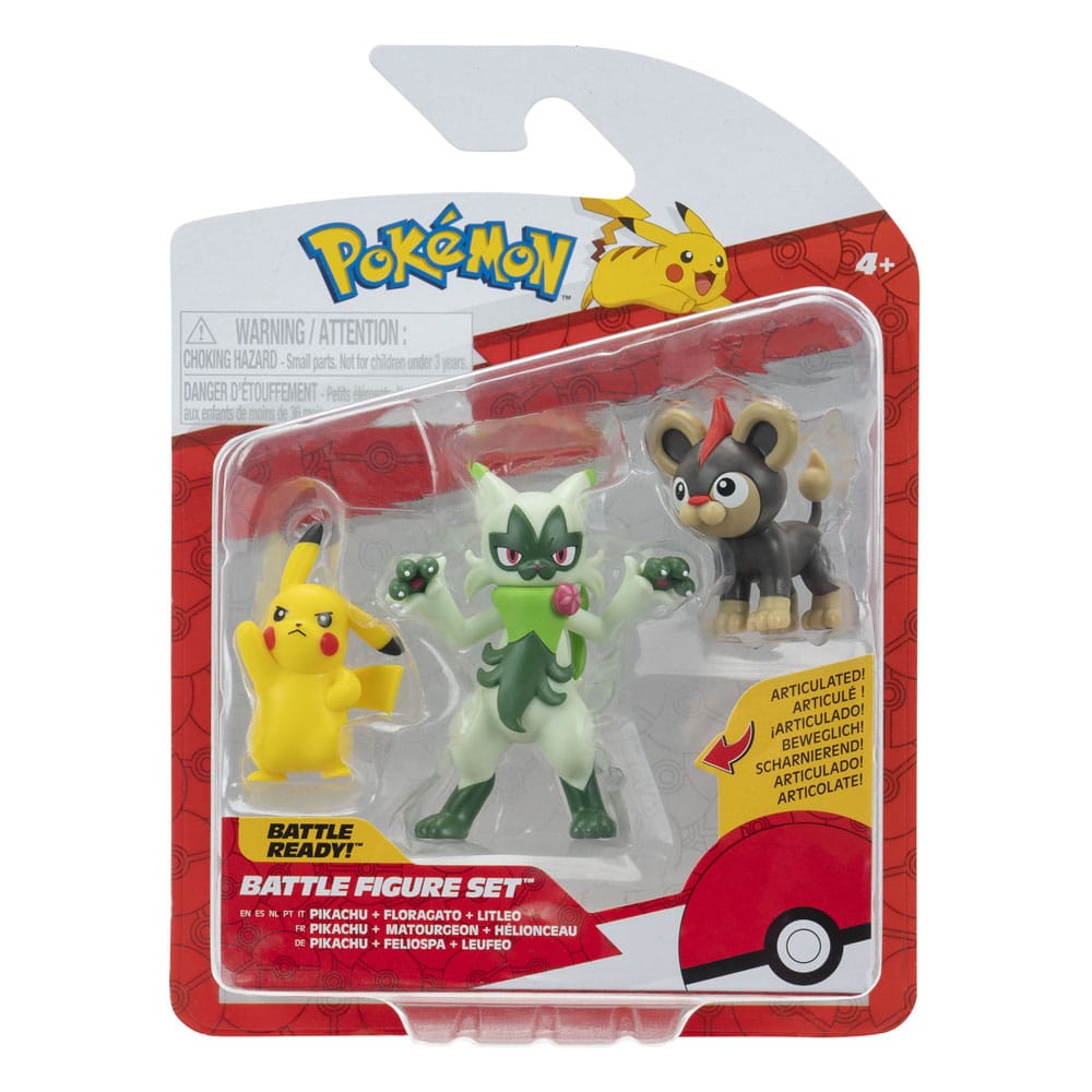 Pokémon First Partner Battle Figure Set Figuren 3er-Pack Leufeo, Pikachu & Feliospa