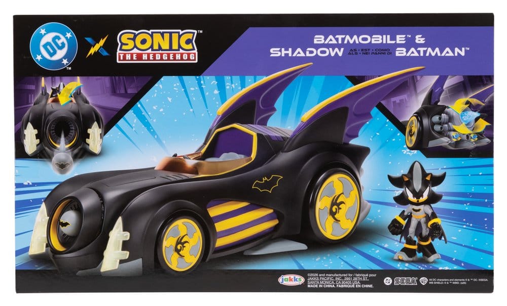 DC x Sonic - The Hedgehog Actionfigur mit Fahrzeug Shadow Batman & Batmobile 6 cm