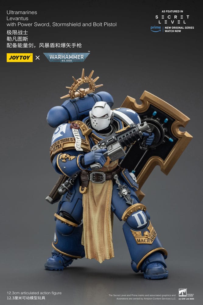 Warhammer 40,000 Actionfigur Ultramarines Levantus with Power Sword, Stormshield and Bolt Pistol 13 cm