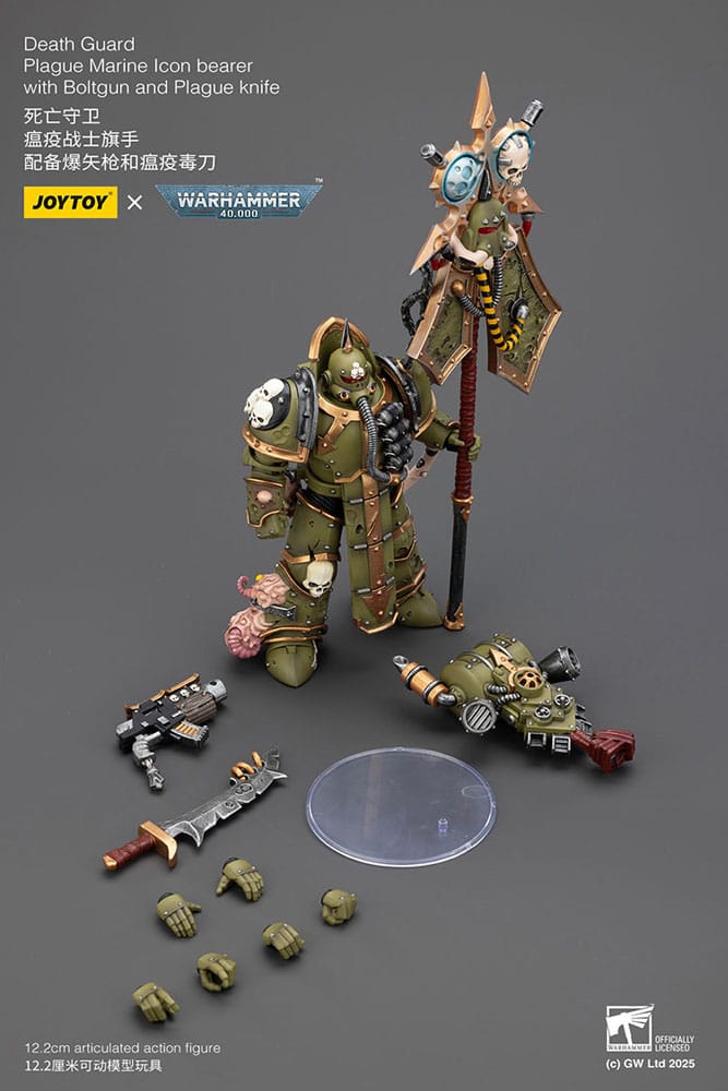 Warhammer 40,000 Actionfigur Death Guard Plague Marine Icon bearer with Boltgun and Plague knife 12 cm