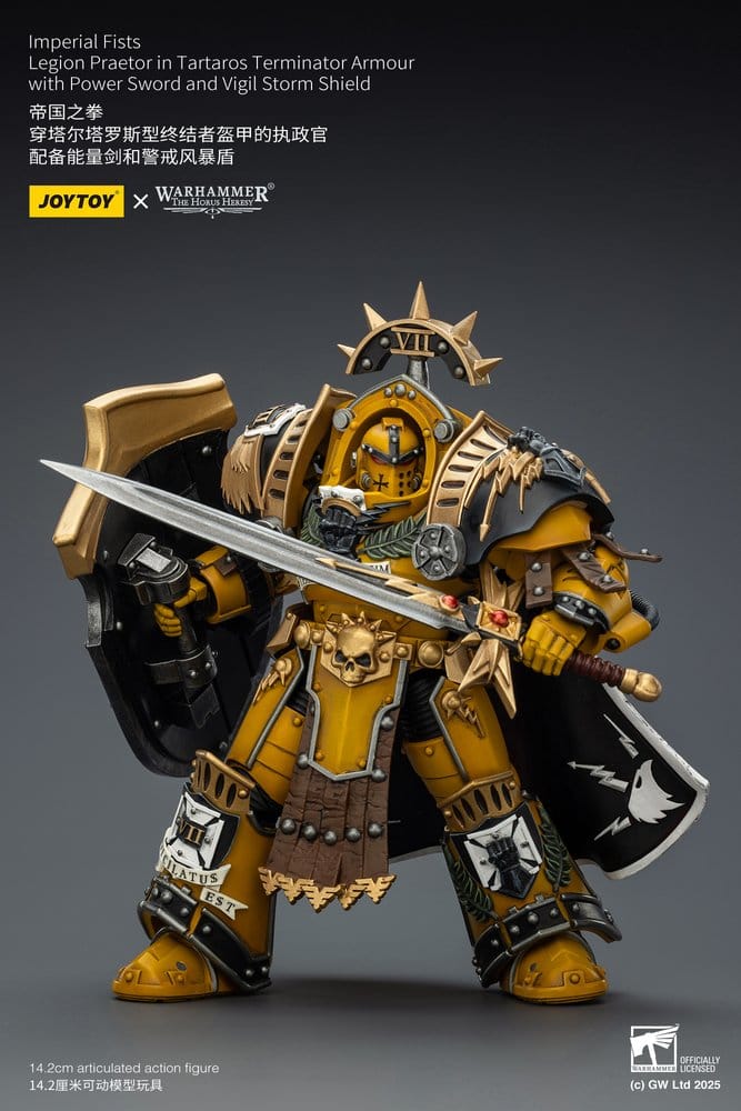 Warhammer Imperial Fists Actionfigur Legion Praetor in Tartaros Terminator Armourwith Power Sword and Vigil Storm Shield 14 cm