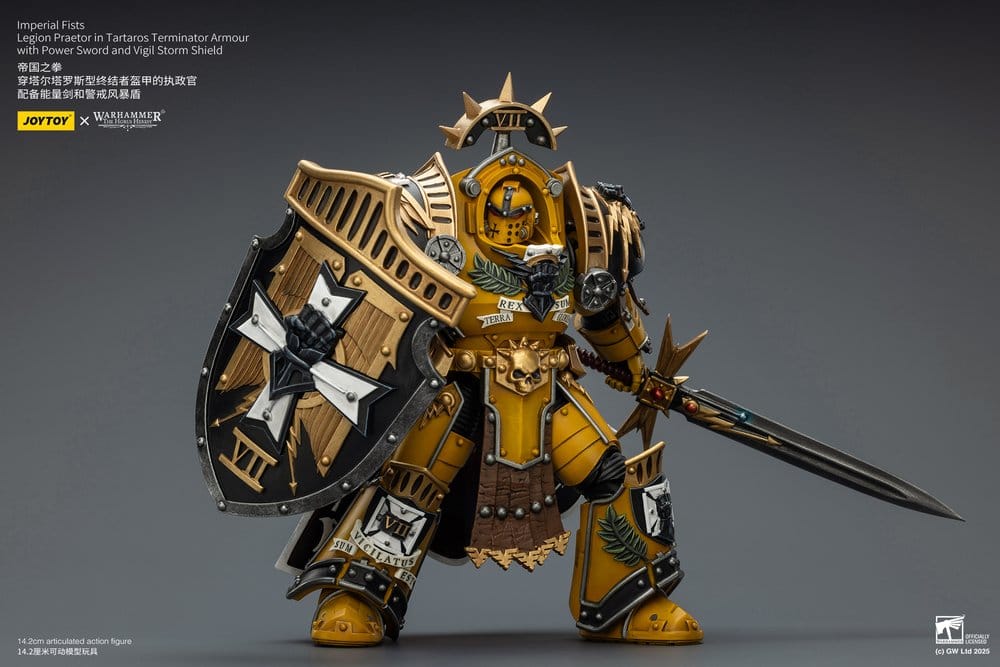 Warhammer Imperial Fists Actionfigur Legion Praetor in Tartaros Terminator Armourwith Power Sword and Vigil Storm Shield 14 cm