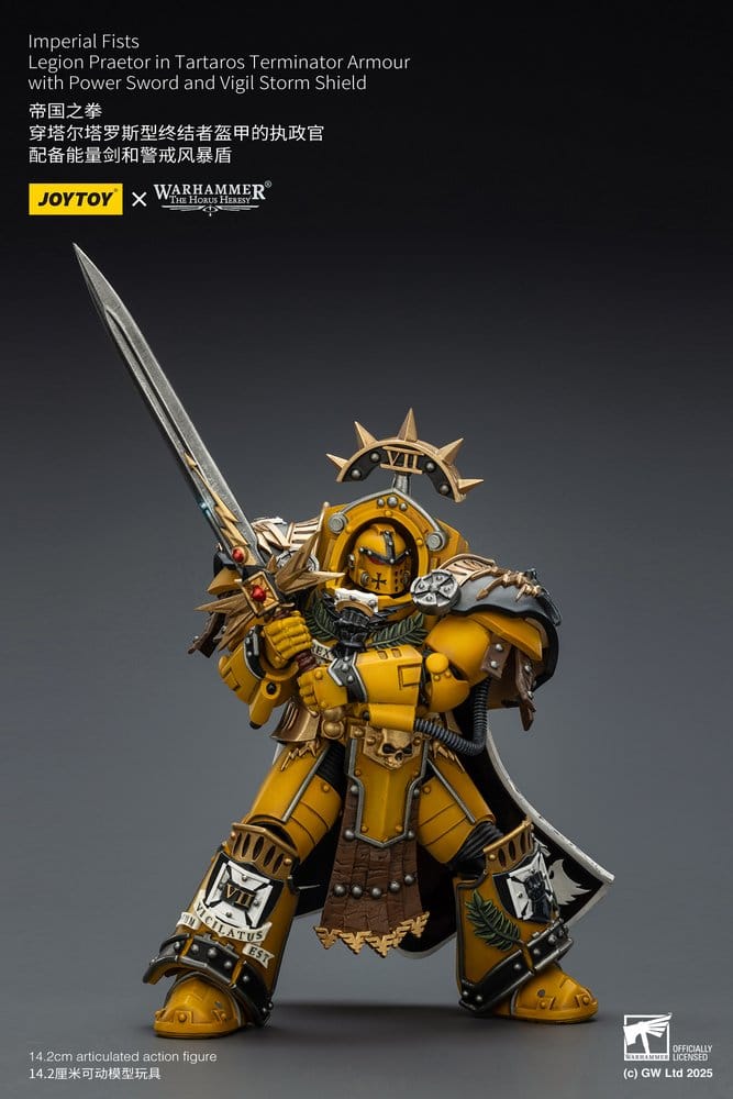 Warhammer Imperial Fists Actionfigur Legion Praetor in Tartaros Terminator Armourwith Power Sword and Vigil Storm Shield 14 cm