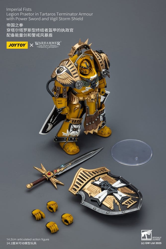 Warhammer Imperial Fists Actionfigur Legion Praetor in Tartaros Terminator Armourwith Power Sword and Vigil Storm Shield 14 cm