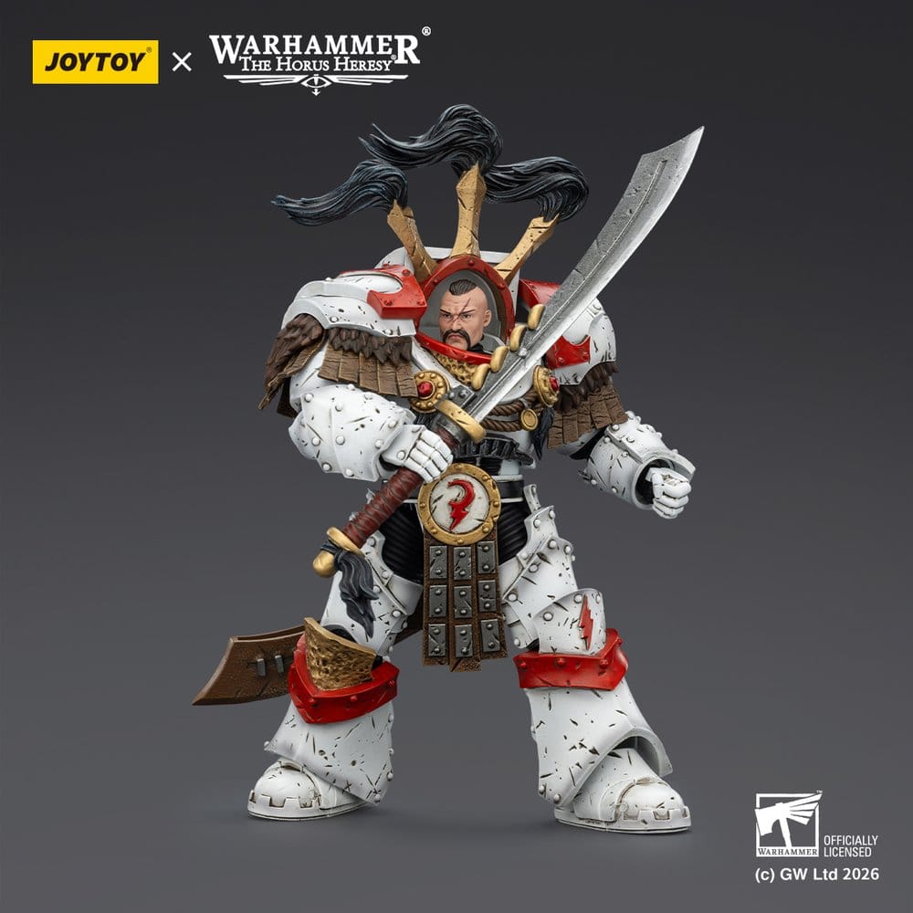 Warhammer 40,000 Actionfigur White Scars Legion Praetor in Cataphractii Terminator Armour with Cyber Hawk Chogorian sword and combi-melta 14 cm