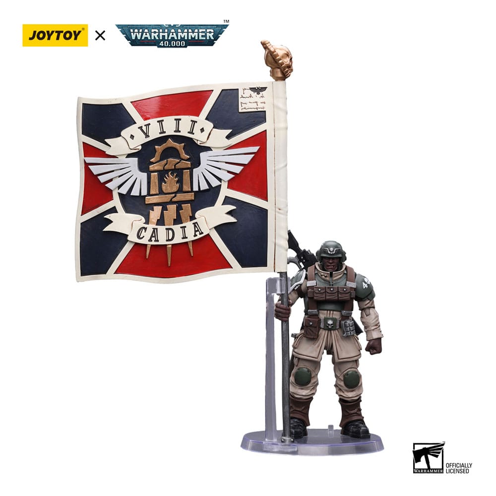 Warhammer 40k Actionfigur 1/18 Astra Militarum Cadian Command Squad Veteran with Regimental Standard 12 cm
