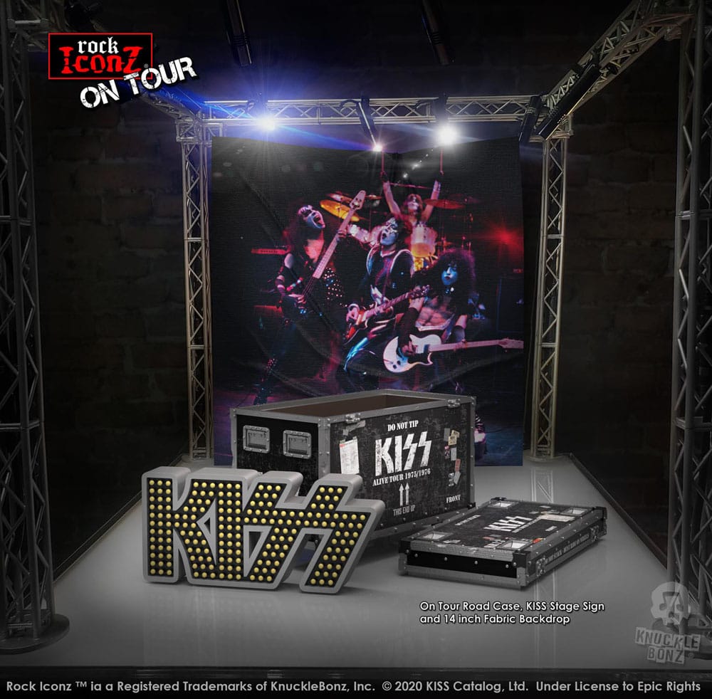Kiss Rock Ikonz On Tour Road Case Statue & Bühnenhintergrund Set Alive! Tour