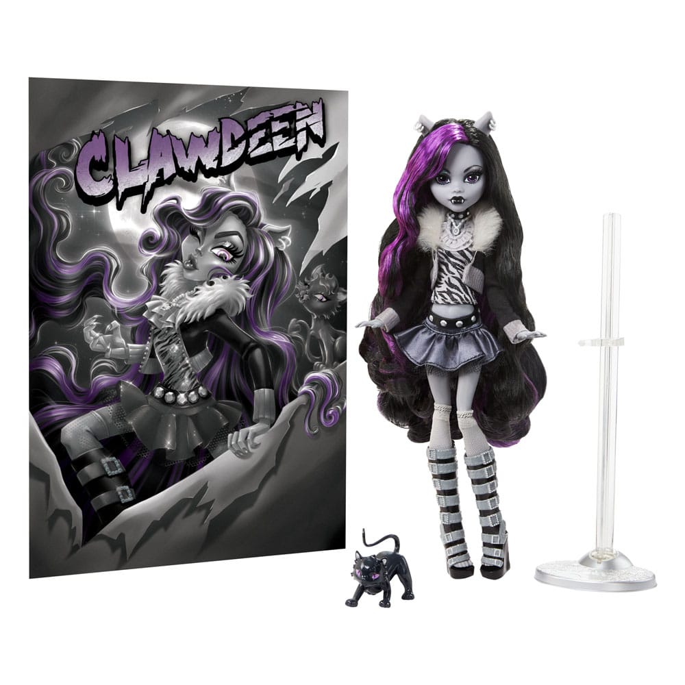 Monster High Reel Drama Puppe Clawdeen Wolf in Schwarzweiß