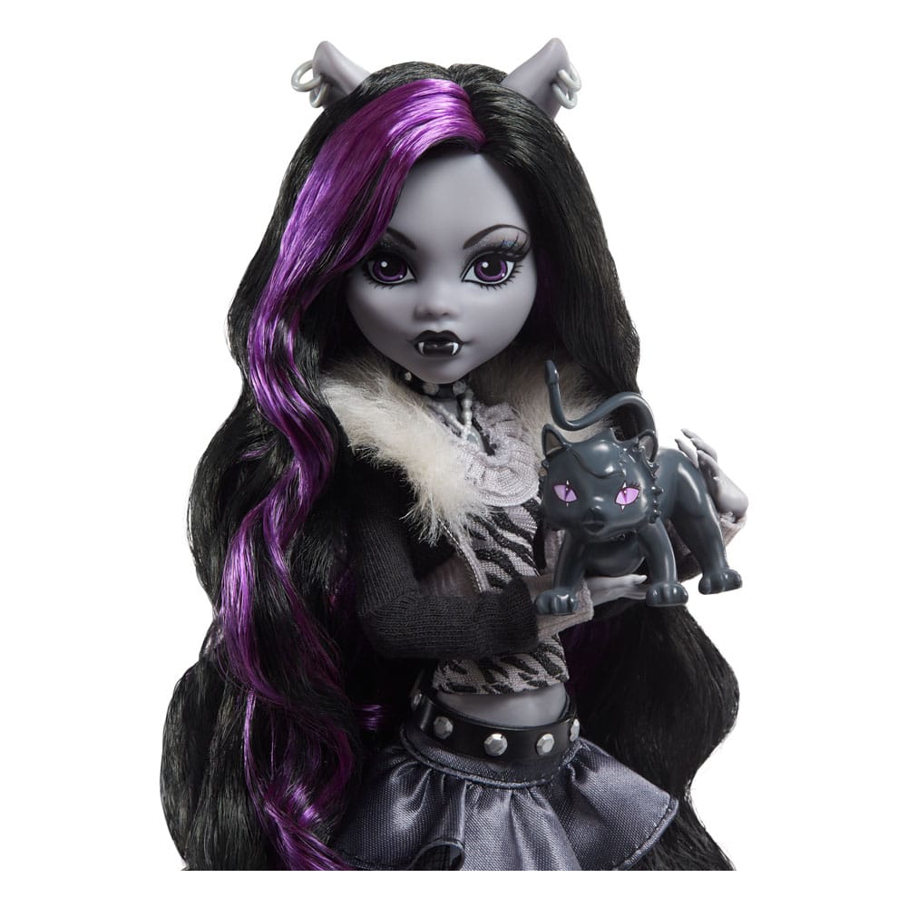 Monster High Reel Drama Puppe Clawdeen Wolf in Schwarzweiß