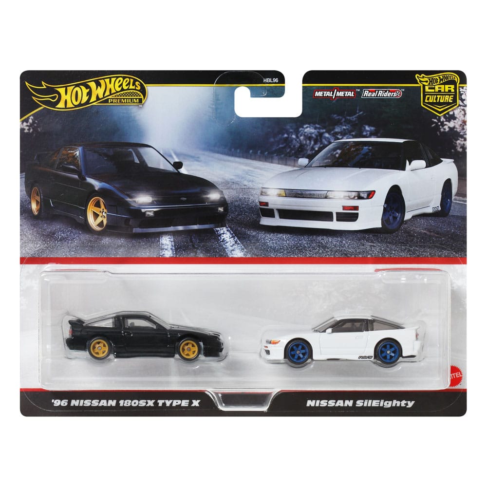 Hot Wheels Premium Car Culture Diecast Modellautos 2er-Pack 1/64 '96 Nissan 180SX Type X & Nissan SilEighty