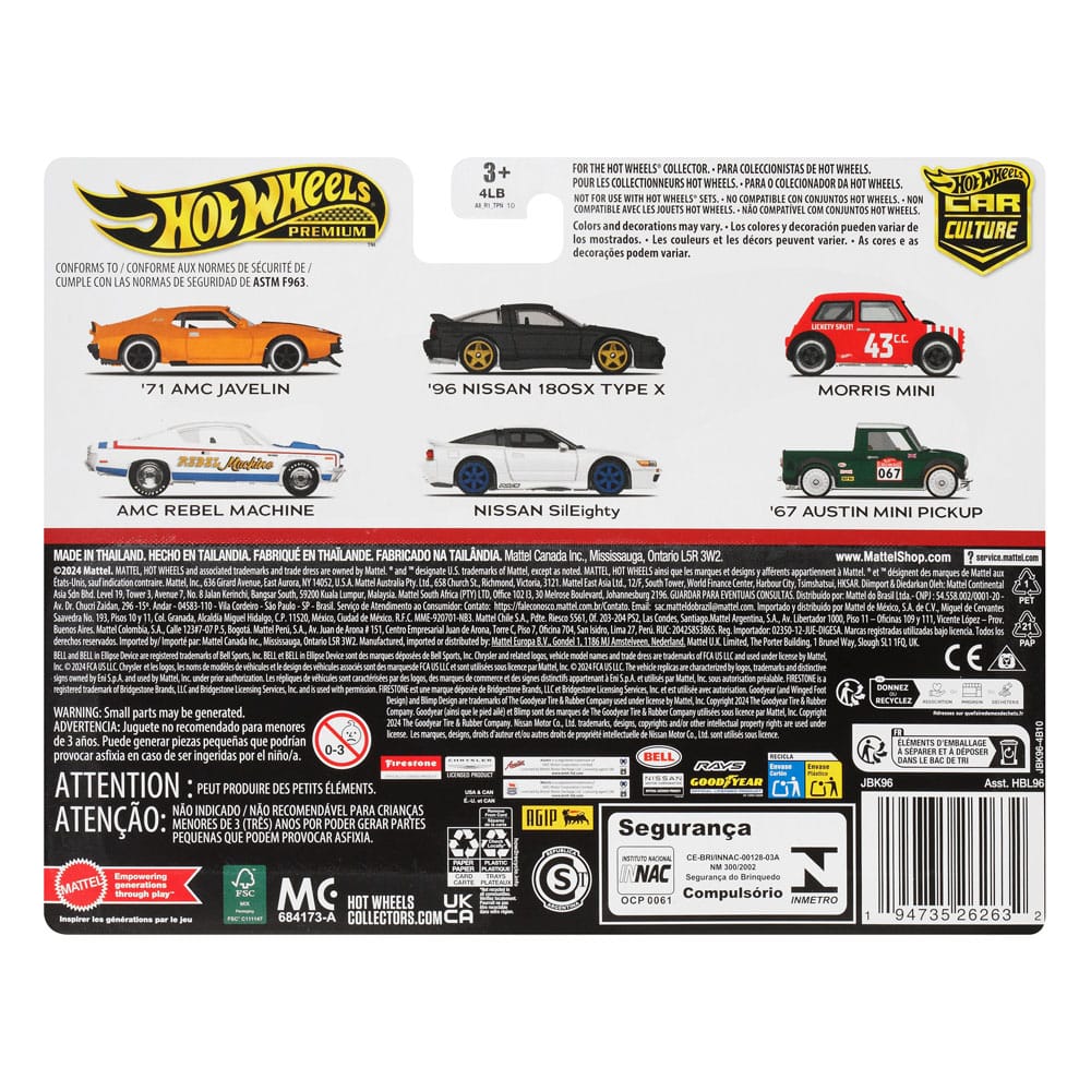 Hot Wheels Premium Car Culture Diecast Modellautos 2er-Pack 1/64 '96 Nissan 180SX Type X & Nissan SilEighty