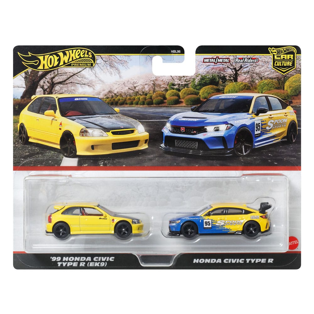 Hot Wheels Premium Car Culture Diecast Modellautos 2er-Pack 1/64 '99 Honda Civic Type R (EK9) & Honda Civic Type R