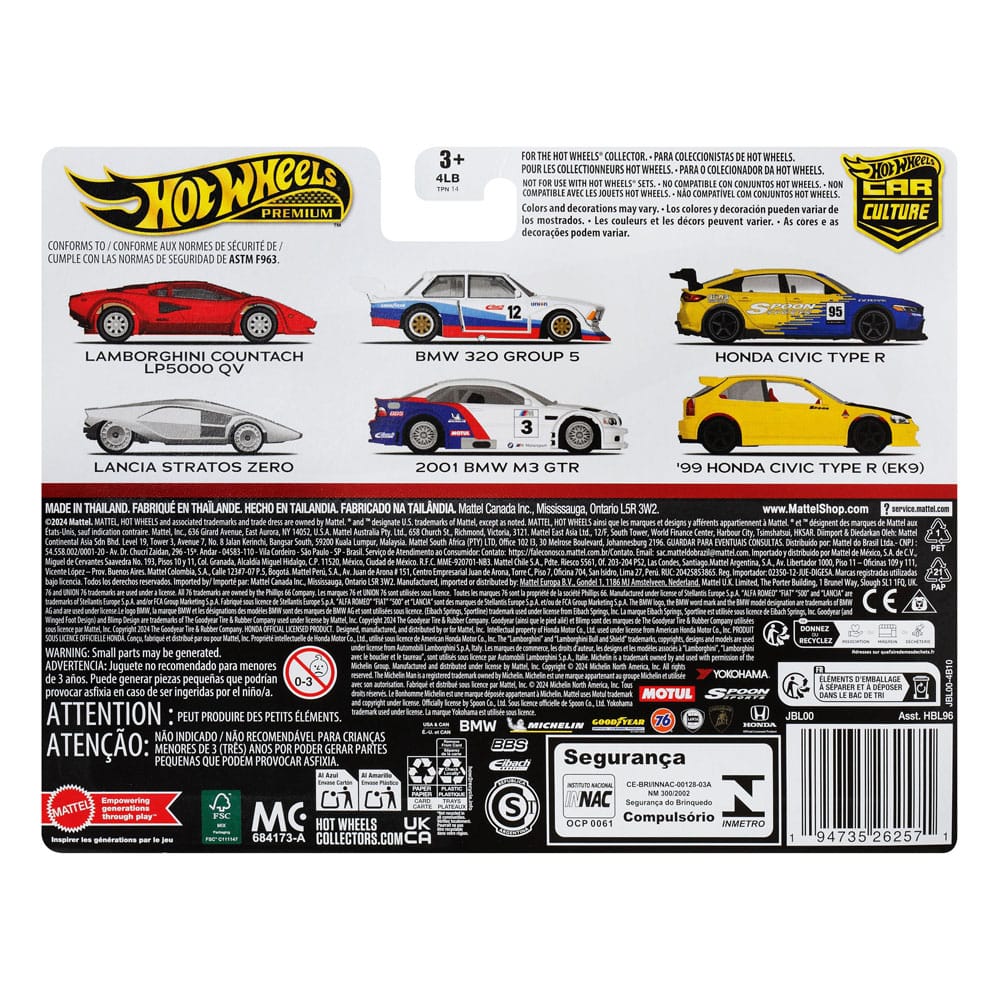 Hot Wheels Premium Car Culture Diecast Modellautos 2er-Pack 1/64 '99 Honda Civic Type R (EK9) & Honda Civic Type R