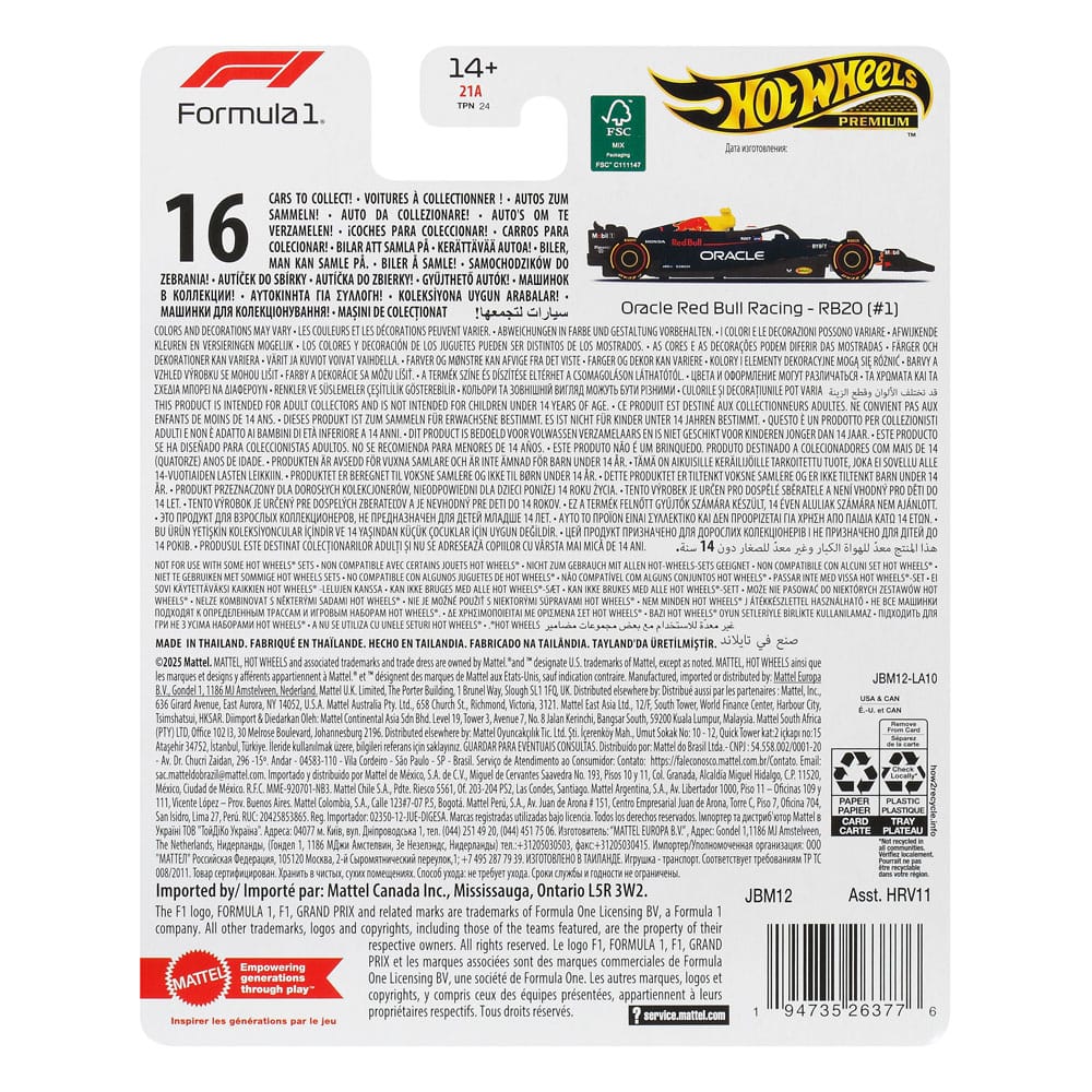 Formel 1 Hot Wheels Premium Diecast Modellauto 1/64 Oracle Red Bull Racing RB20 (#1) (Max Verstappen 2024)