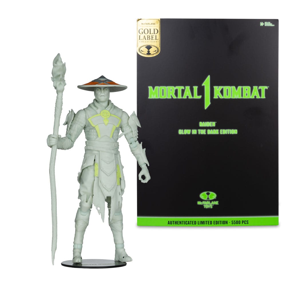 Mortal Kombat Actionfigur Glow in the Dark Edition Raiden (Gold Label) 18 cm