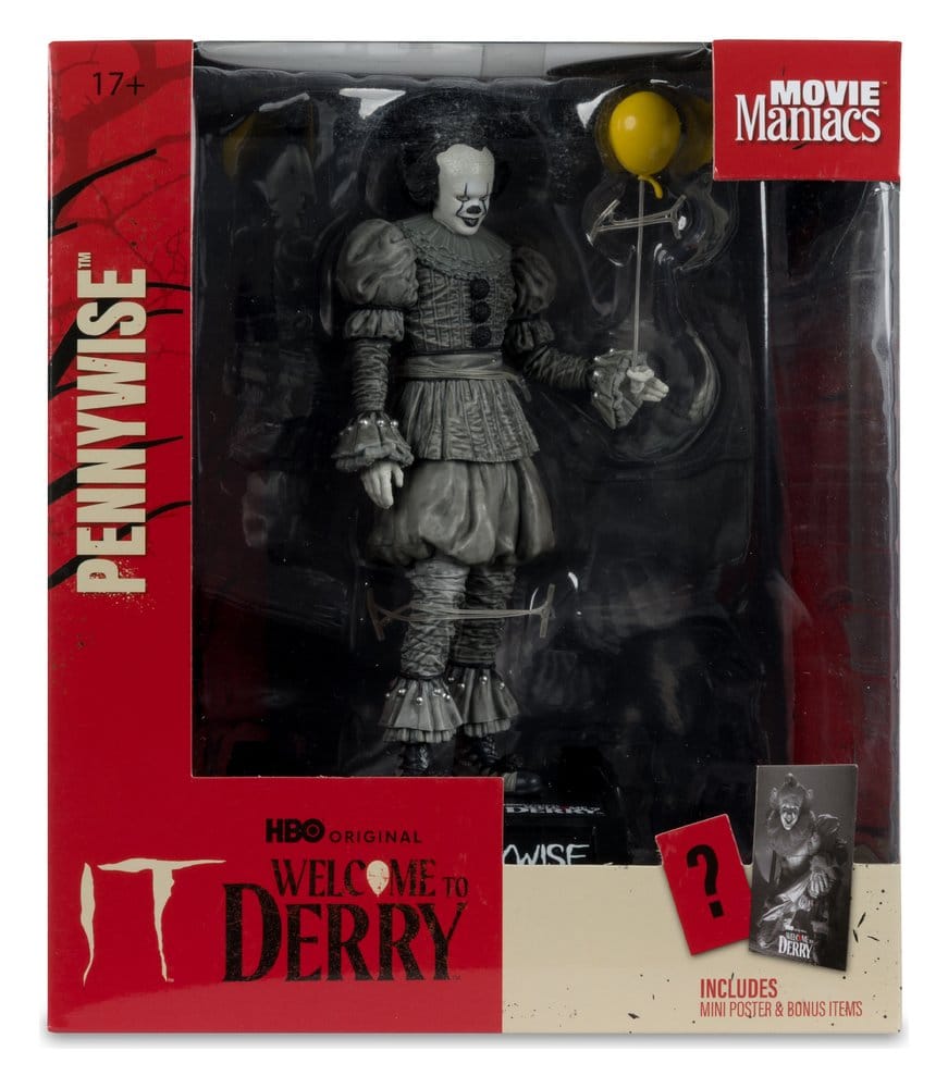 Es Welcome to Derry Movie Maniacs Figur Pennywise (Black & White) 16 cm