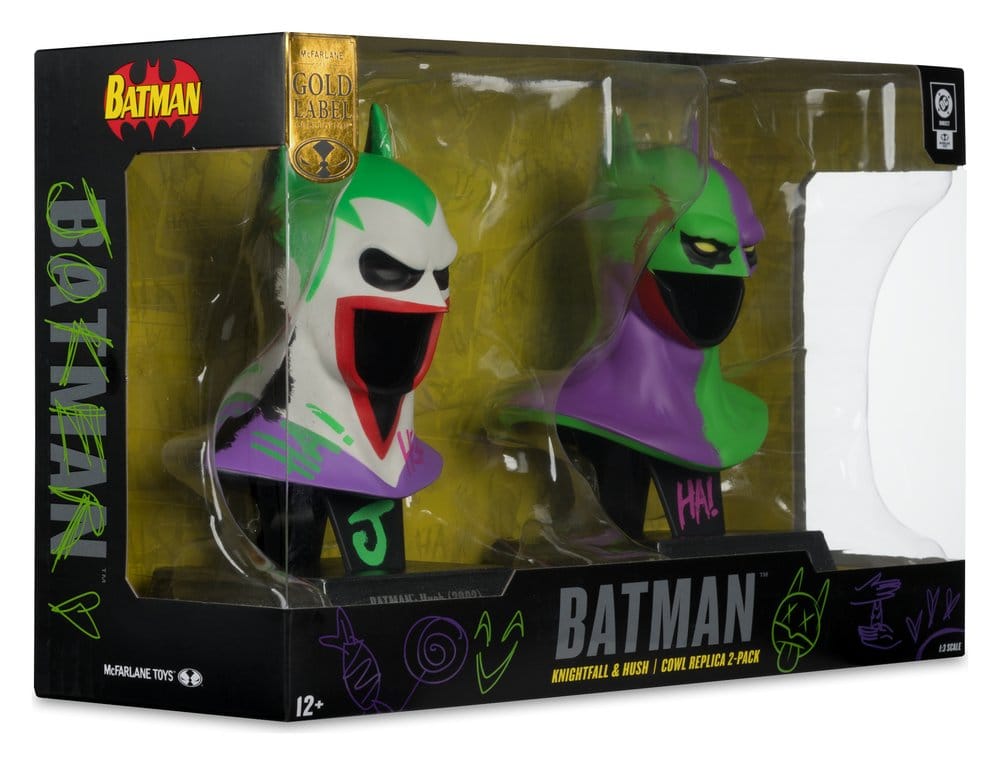 Batman DC Direct Mini-Replik 1/3 2er-Pack Batman Masken Hush & Knightfall (Jokerized) (Gold Label) 18 cm