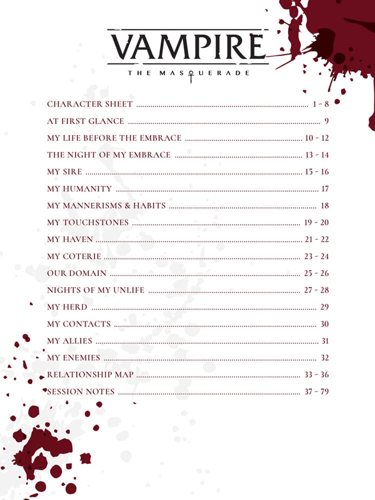 Vampire: The Masquerade 5th Edition RPG Journal Expanded Character Sheet Journal *Englische Version*