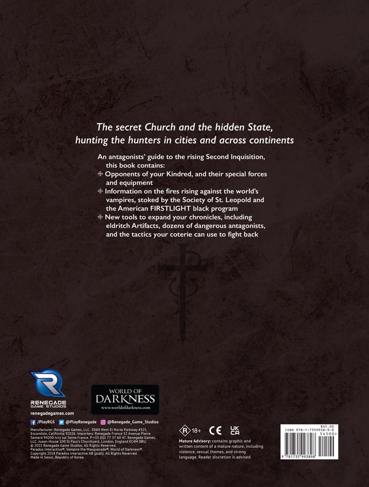 Vampire: The Masquerade 5th Edition RPG Buch Second Inquisition *Englische Version*