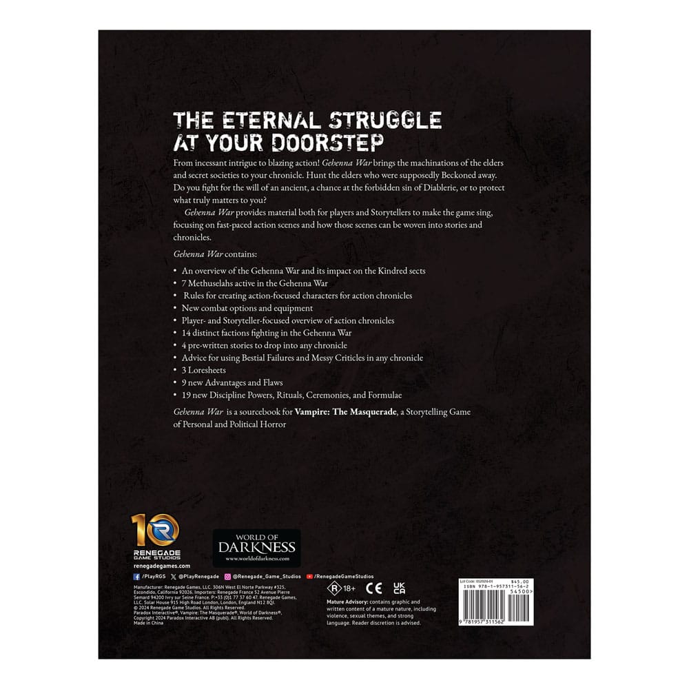 Vampire: The Masquerade 5th Edition RPG Buch Gehenna War Sourcebook *Englische Version*