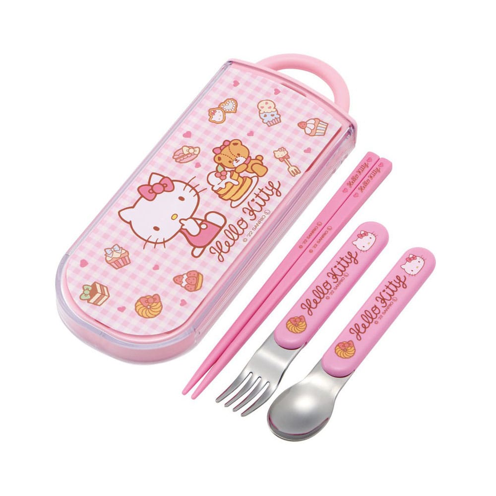 Hello Kitty Essstäbchen & Löffel & Gabel Set Sweety pink