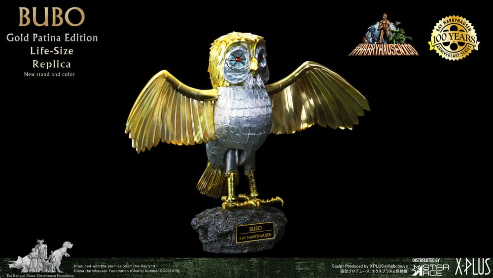 Kampf der Titanen Statue Ray Harryhausens Bubo Gold Patina Edition Deluxe Ver. 34 cm