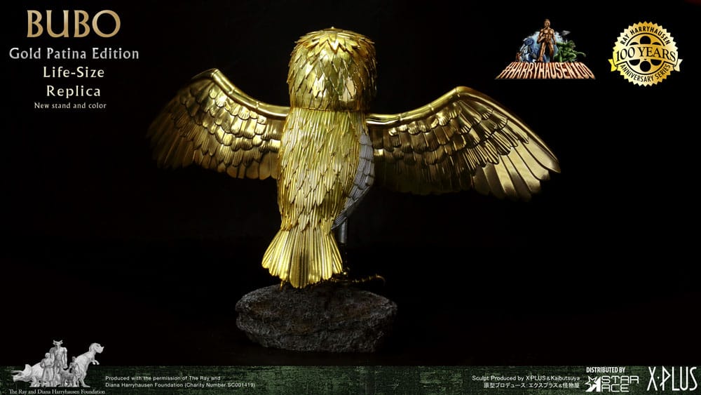 Kampf der Titanen Statue Ray Harryhausens Bubo Gold Patina Edition Deluxe Ver. 34 cm