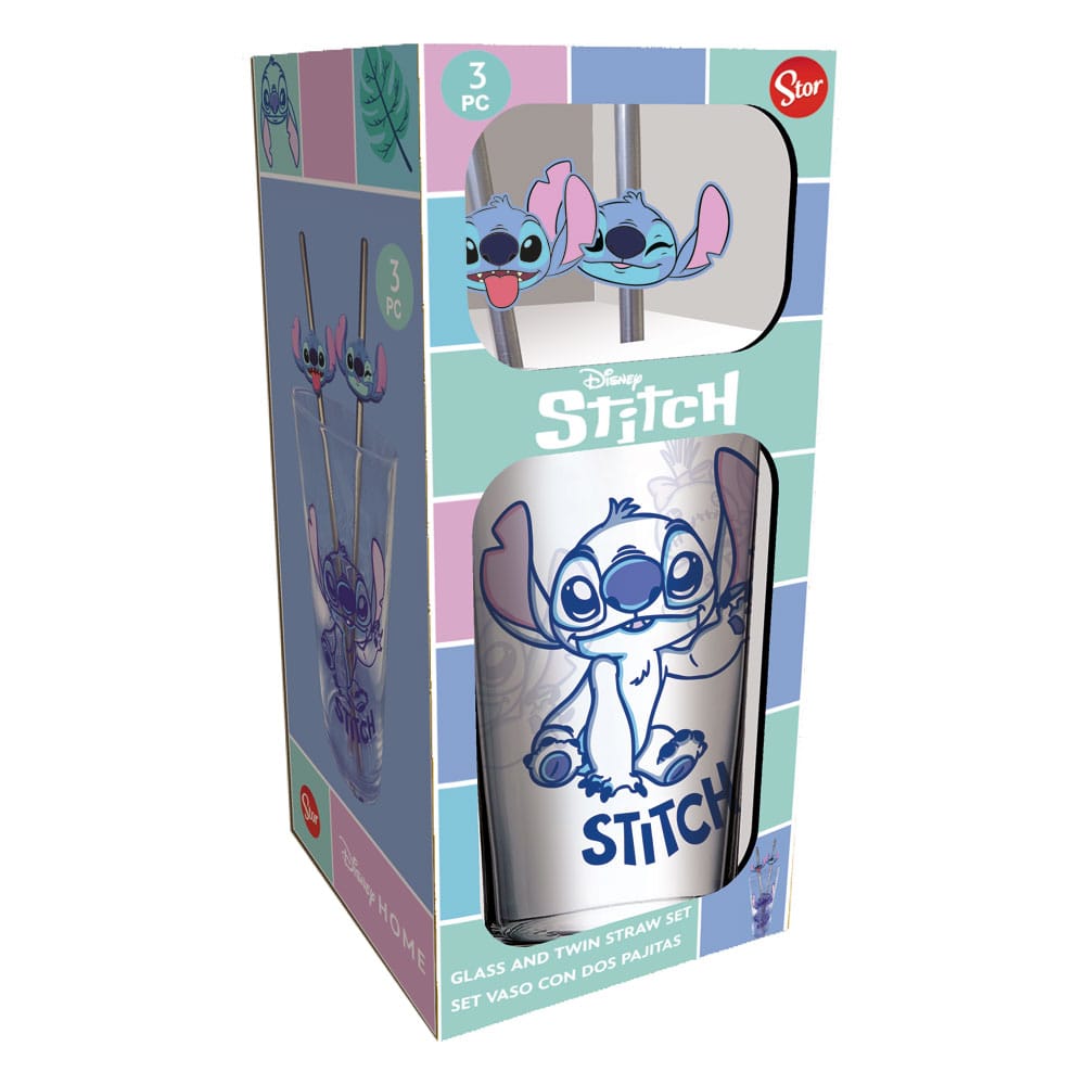 Lilo & Stitch Glas Tumbler mit Trinkhalmen Stitch 485 ml