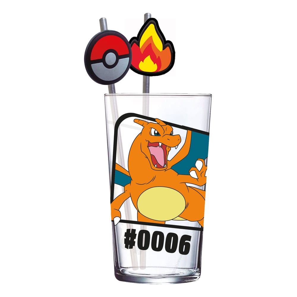 Pokémon Glas Tumbler mit Trinkhalmen Glurak 480 ml