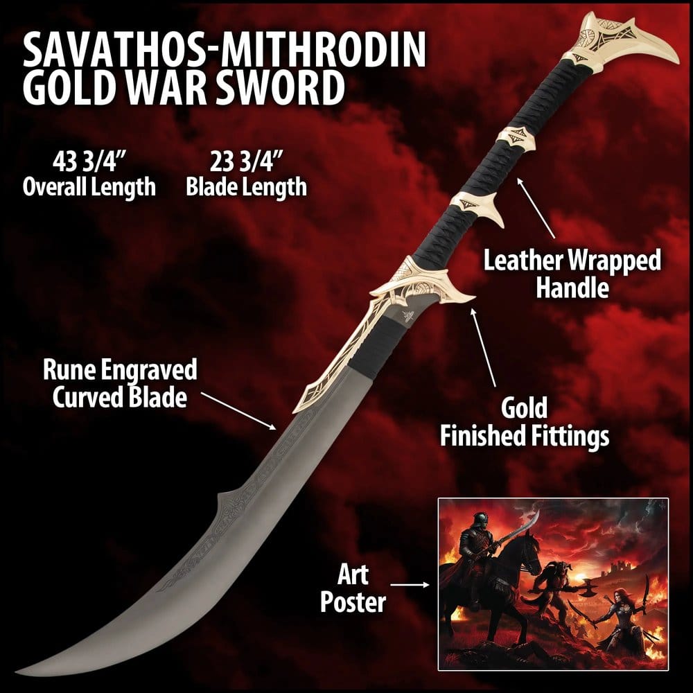 Kit Rae Swords of the Ancients Replik Savathos-Mithrodin Kriegsschwert Gold Version 111 cm