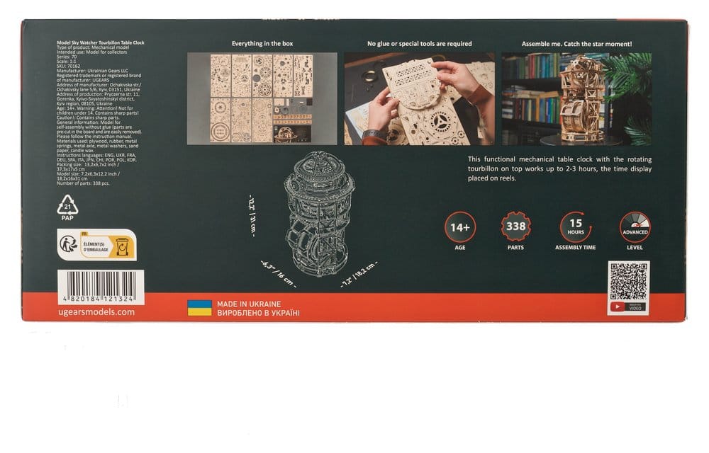 Ugears 3D-Holzpuzzle Tourbillon-Tischuhr Sternengucker