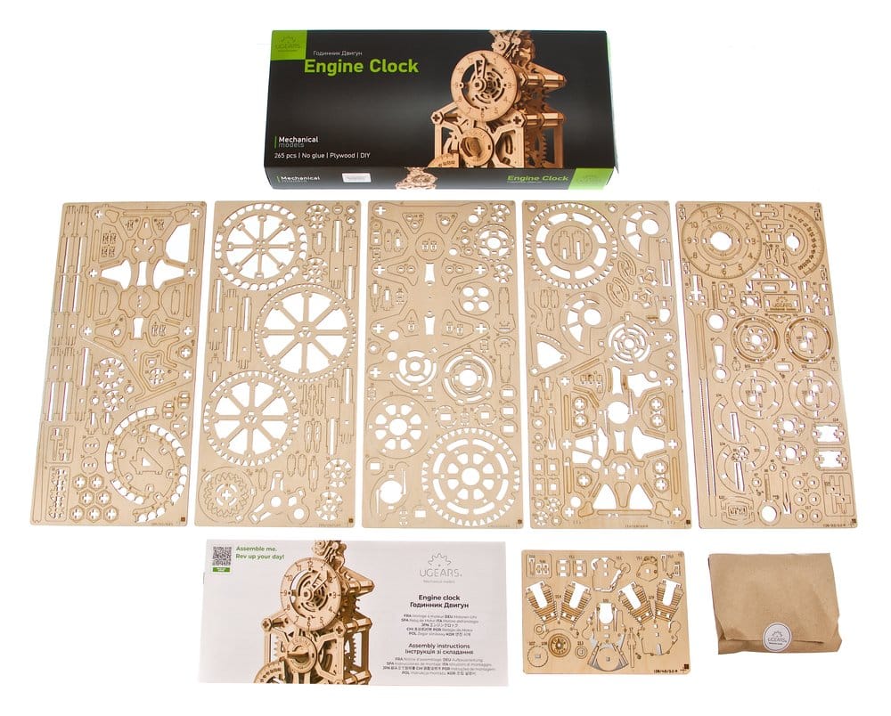 Ugears 3D-Holzpuzzle Motoren-Uhr