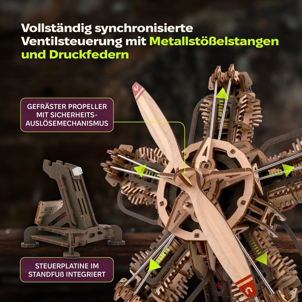 Ugears 3D Modellbausatz aus Holz R-5 Flugzeugmotor 25 cm