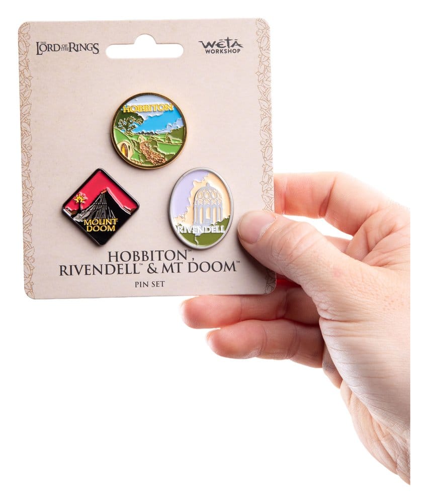 Herr der Ringe Trilogie Pin-Set Hobbiton, Rivendell & Mount Doom