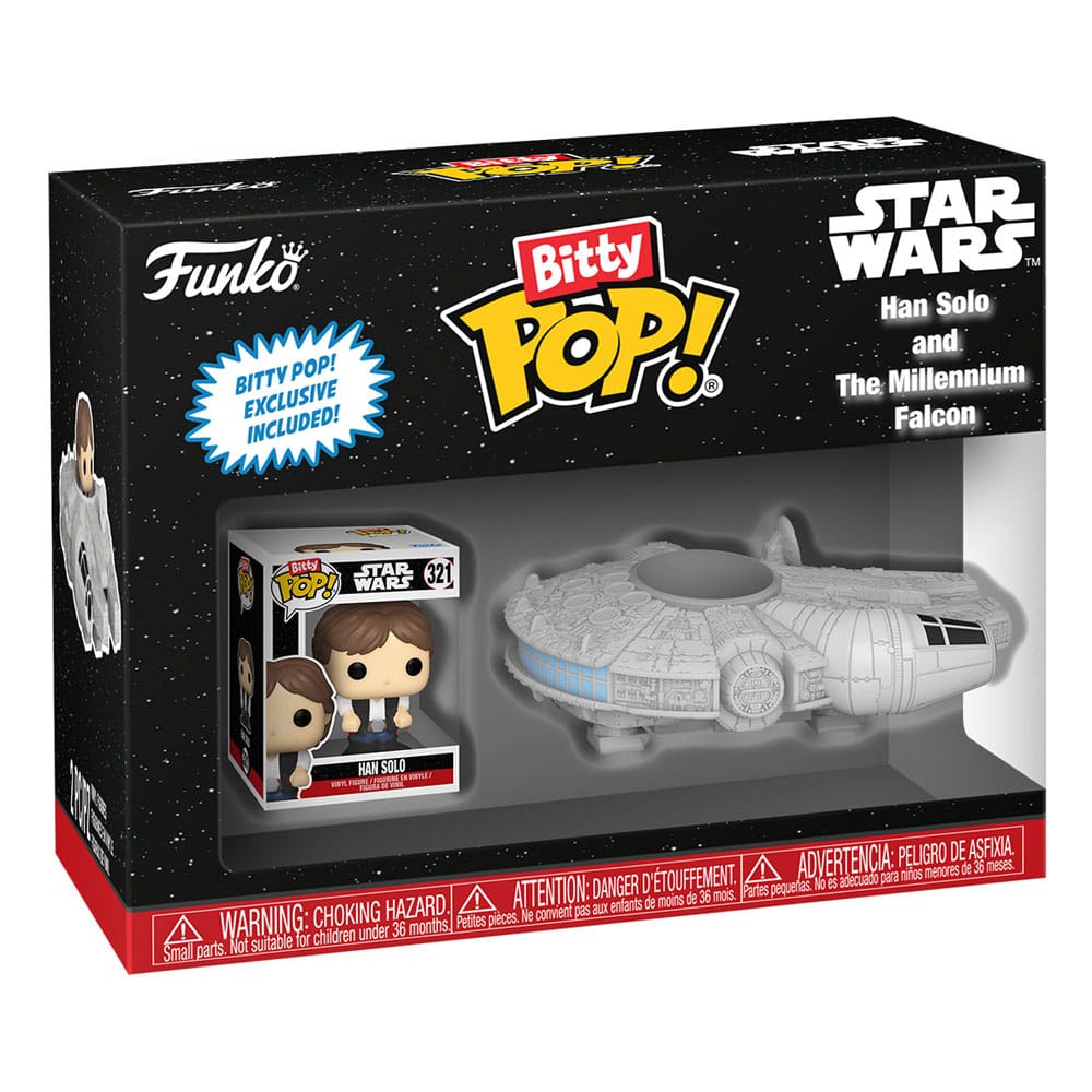Star Wars Bitty POP! Rides Vinyl Figur Display Han Solo w/Millenium Falcon 2,5 cm