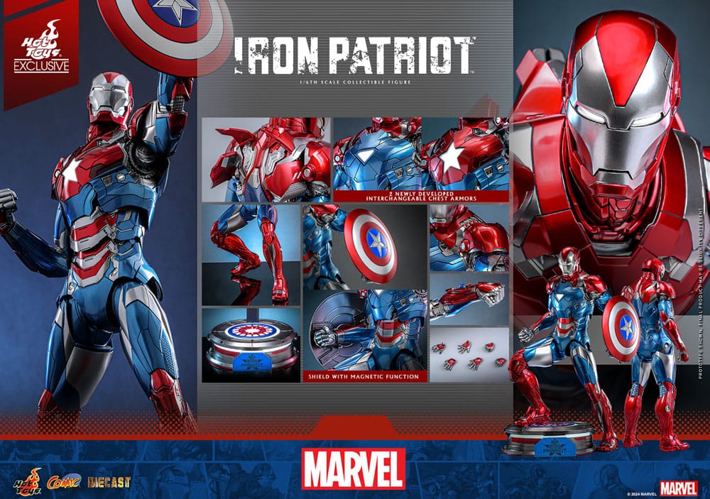 Marvel Comic Diecast Masterpiece Actionfigur 1/6 Iron Patriot Hot Toys Exclusive 32 cm