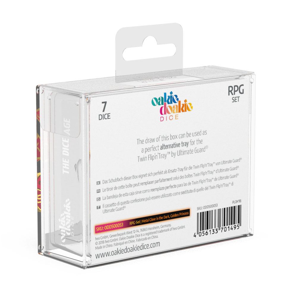 Oakie Doakie Dice Würfel RPG-Set Metal Glow in the Dark - Golden Princess (7)