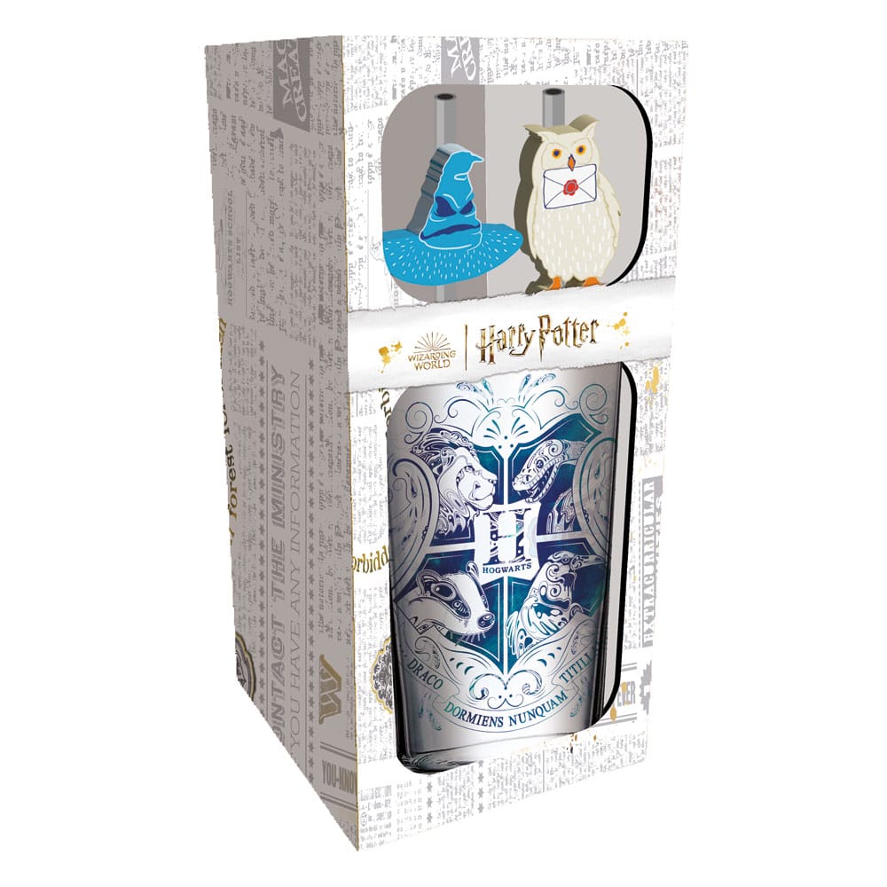 Harry Potter Glas Tumbler mit Trinkhalmen Hogwarts