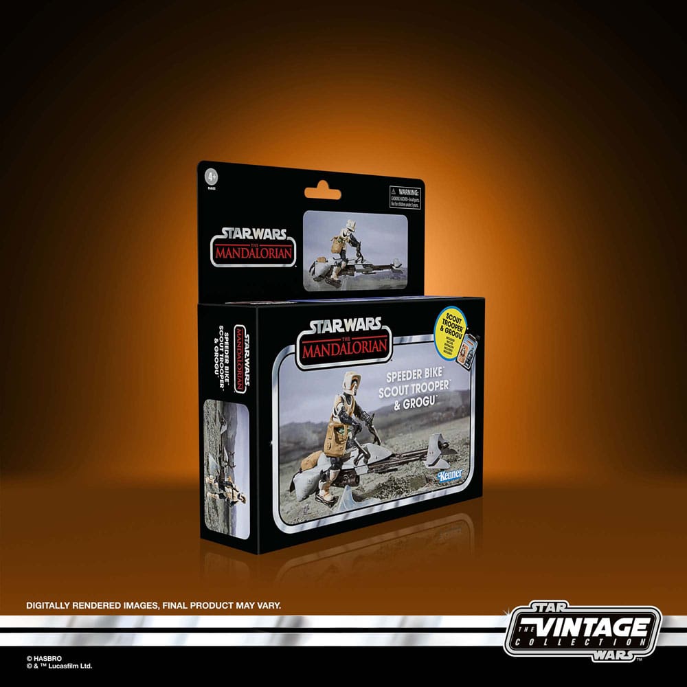 Star Wars: The Mandalorian Vintage Collection Fahrzeug mit Figuren Speeder Bike with Scout Trooper & Grogu
