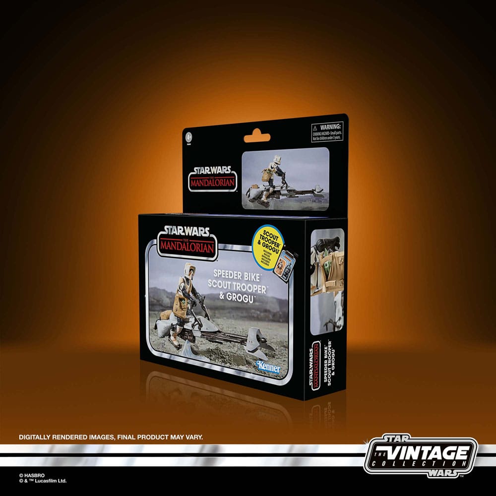 Star Wars: The Mandalorian Vintage Collection Fahrzeug mit Figuren Speeder Bike with Scout Trooper & Grogu